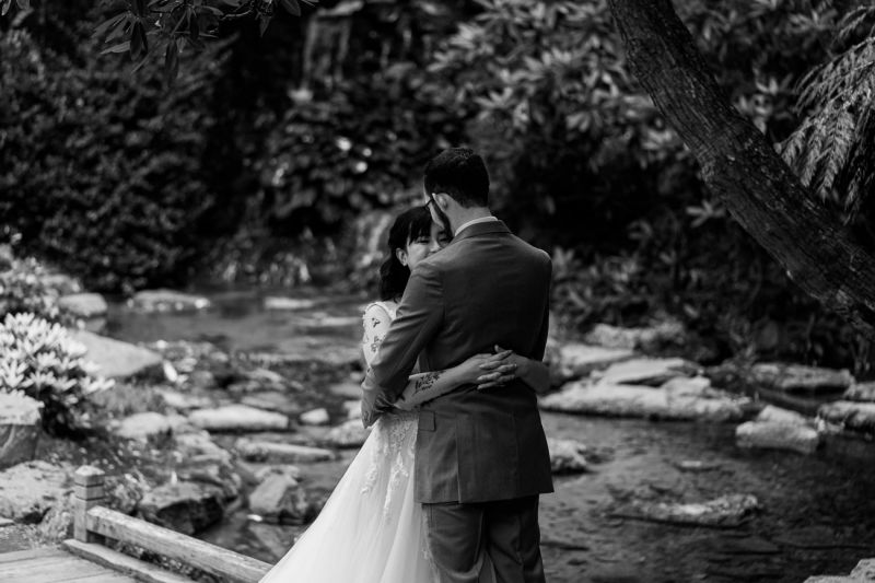 A charming background provided by the waterfall and pond. | Trung Phan Photography